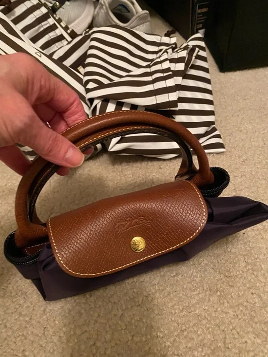 Longchamp LE PLIAGE Plum Nylon Tote with Brown Leather Trim - Picture 4 of 4